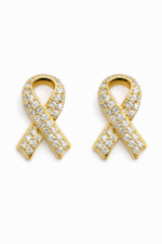 Gold Ribbon Crystal stud earrings - elegant & Meaningful sparkle - Image 2