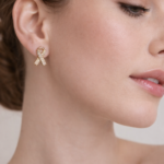 Gold Ribbon Crystal stud earrings - elegant & Meaningful sparkle