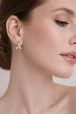 Gold Ribbon Crystal stud earrings - elegant & Meaningful sparkle