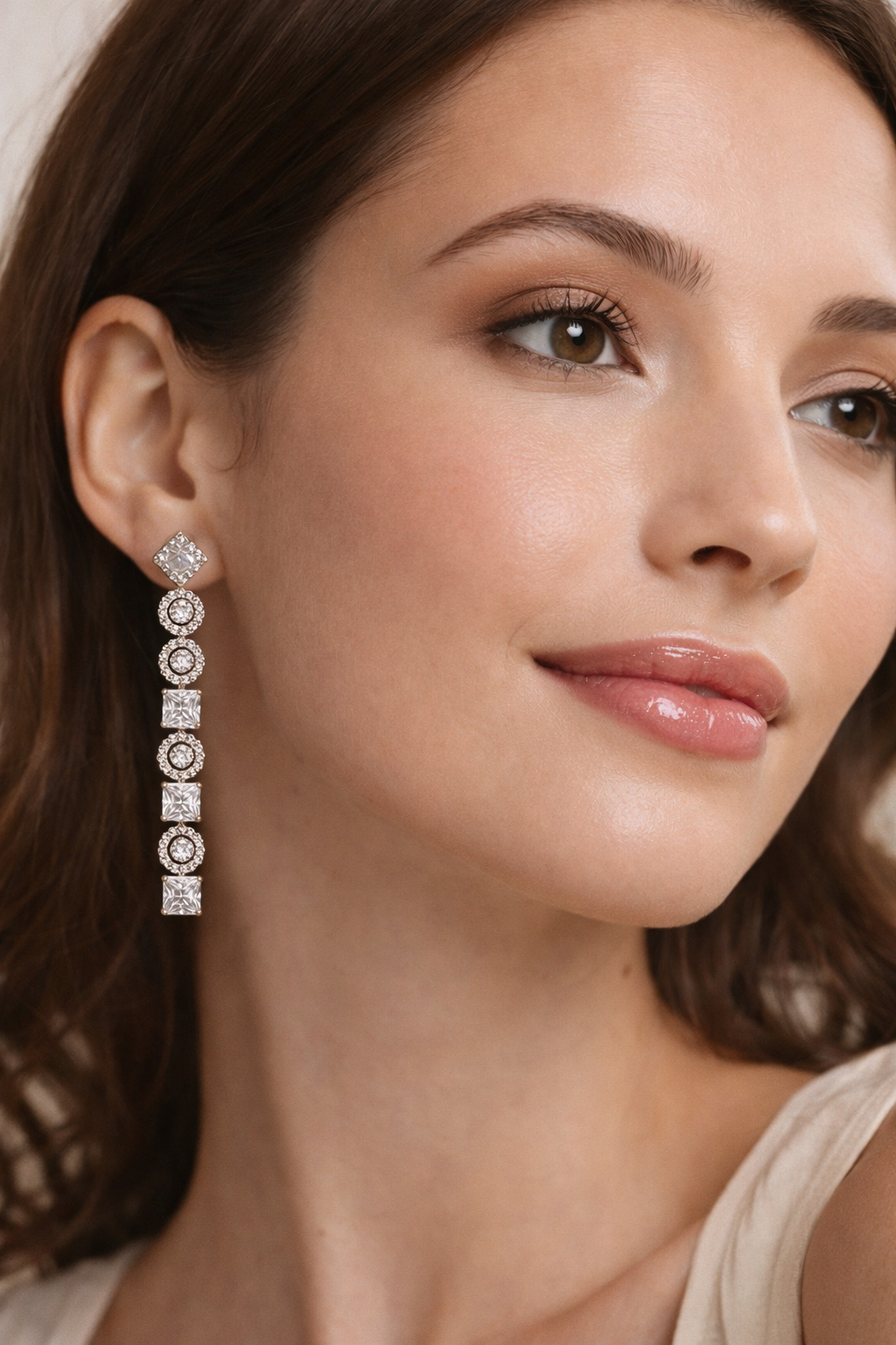 D42026ZL011 Rose Gold Crystal Geometric Drop Earrings - Elegant Statement Sparkle - Image 1