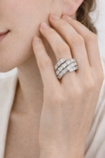 Silver Crystal Link Ring - Modern Luxury Statement