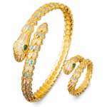 Gold Crystal Serpent Cuff Bracelet & Ring Set - Bold Luxury Statement - Image 2