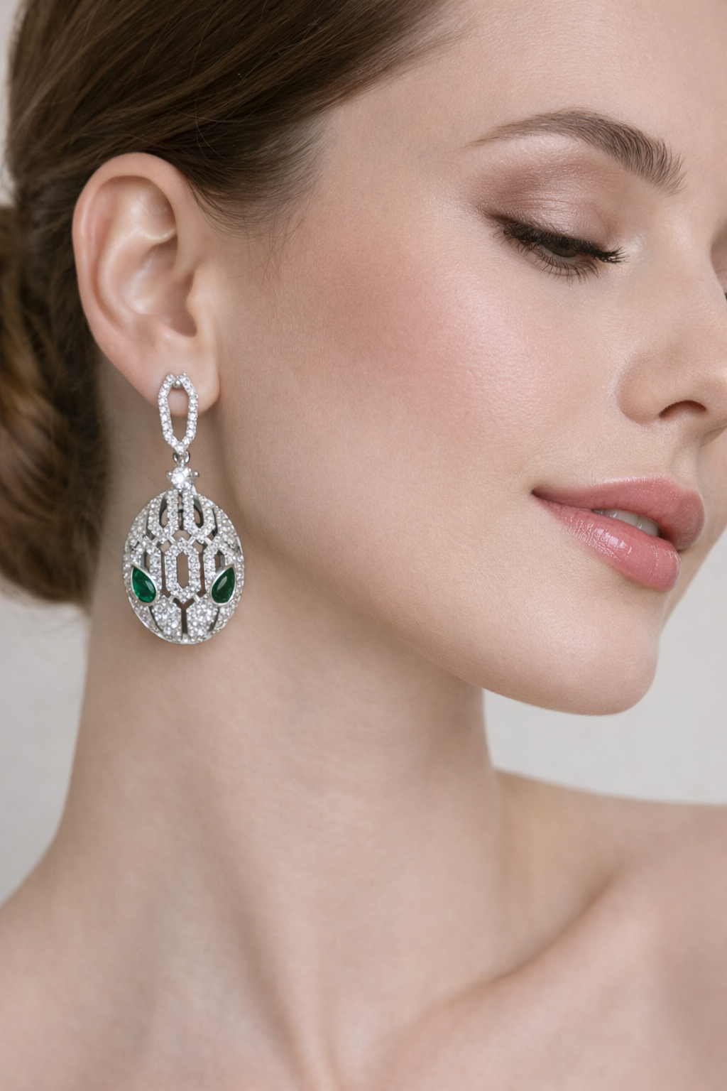 D42026ZL05(2) Snake Head Shape Stud Earrings Synthetic Zirconia for Daily Wear - Image 1