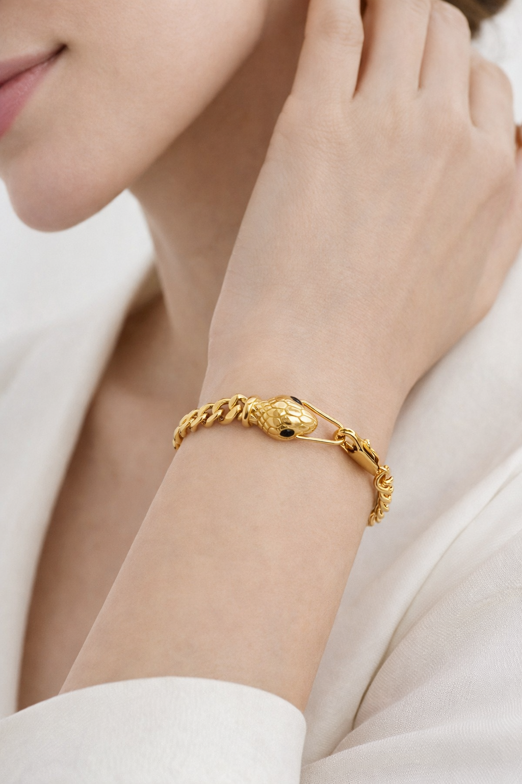 D42026ZL06(1) Gold Snake Head Chain Bracelet ? Bold Statement Luxury - Image 1