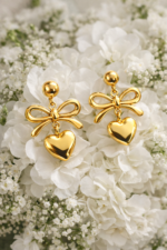 Gold Bow & Heart Drop Earrings – Elegant Romantic Style - Image 2
