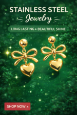 Gold Bow & Heart Drop Earrings – Elegant Romantic Style - Image 4
