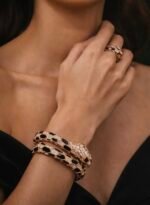 Rose Gold & Black Crystal Serpent Cuff Bracelet and Ring Set ? Luxury Statement Collection
