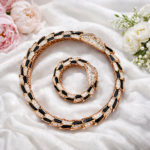 Rose Gold & Black Crystal Serpent Cuff Bracelet and Ring Set ? Luxury Statement Collection - Image 3