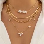 Elegant Layered Gold Pearl Necklace Set