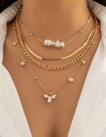 Elegant Layered Gold Pearl Necklace Set